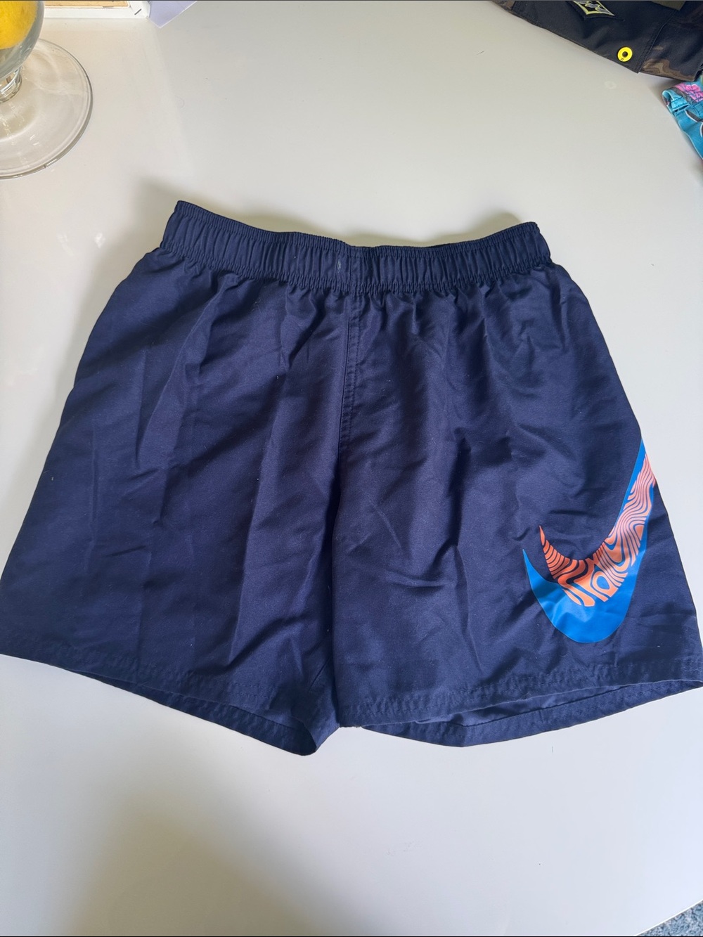 Nike Navy Shorts with Blue and Orange Swoosh Swimshorts.